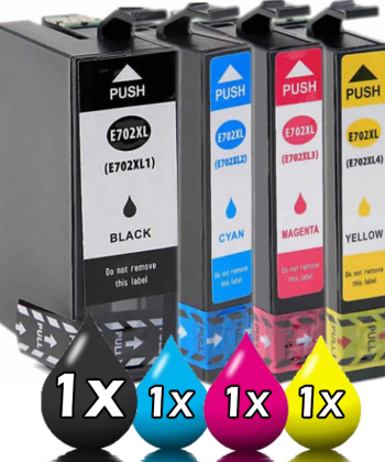 4 Pack Epson 702XL Ink Cartridge Set Compatible [1BK,1C,1M,1Y]