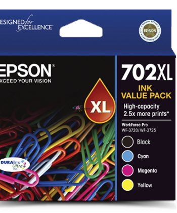 Genuine 4 Pack Epson 702XL Ink Cartridges WF3720, WF3725, WF3730 1BKXL,1C,1M,1Y