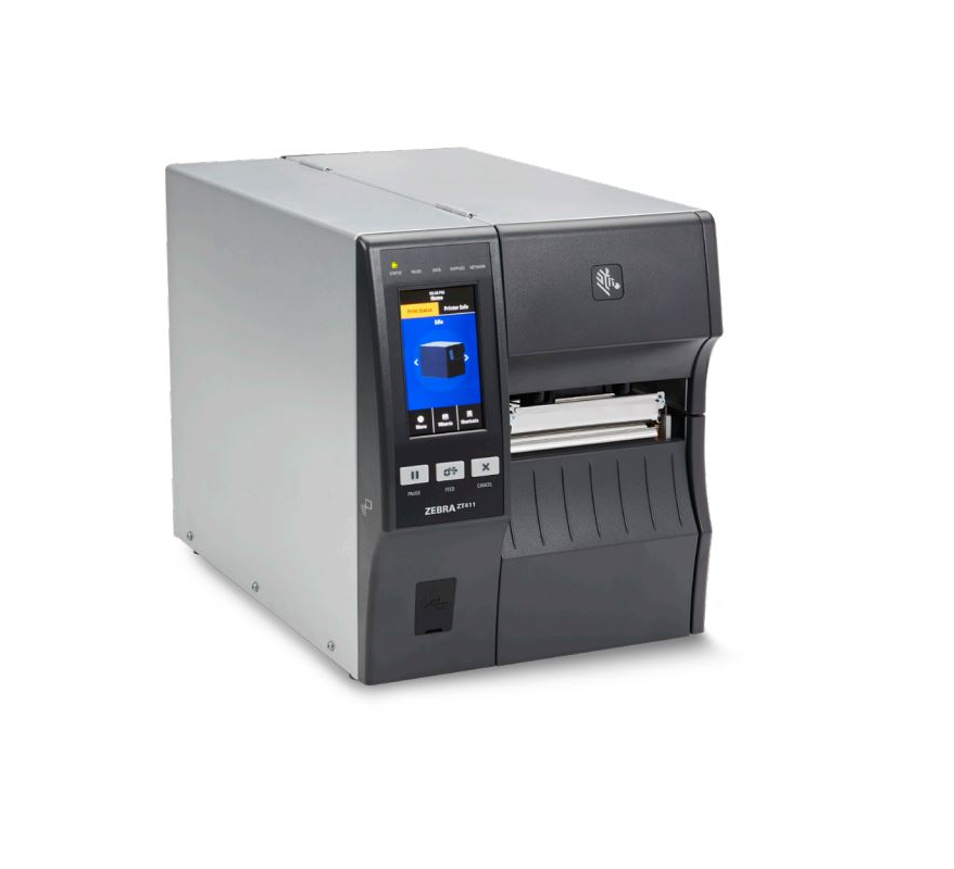 Zebra TT Printer ZT411 4in 203 DPI UK/AU/JP/EU Cords Serial USB 10/100 Ethernet Bluetooth 4.1/MFI USB Host Cutter w/ Catch Tray EZPL