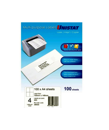 Unistat LIP Label 105X148mm 4Up Box of 100