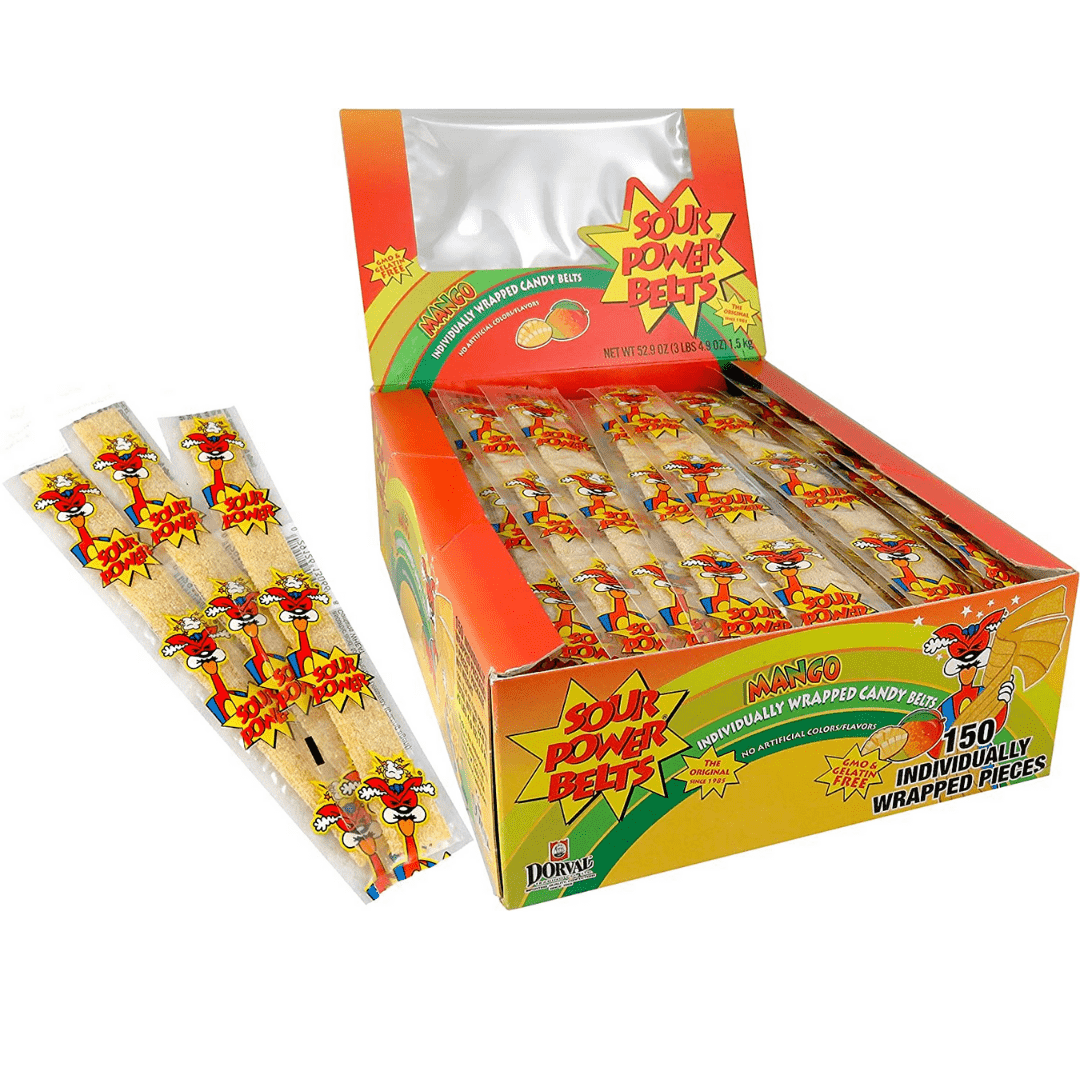 Sour Power Straws Gummy Tape Mango Flavour - 24 Pieces - Gelatin Free