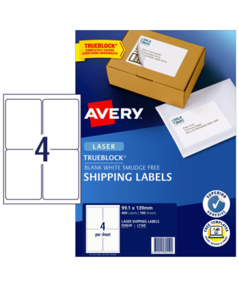 Avery Laser Shipping Label L7169 4 Labels Per Sheet  - Pack of 100