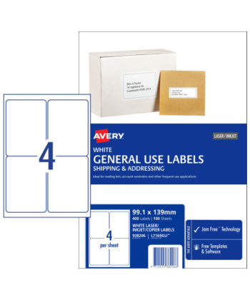 Avery General Label L7169GU 4 Labels Per Sheet - Pack Of 100