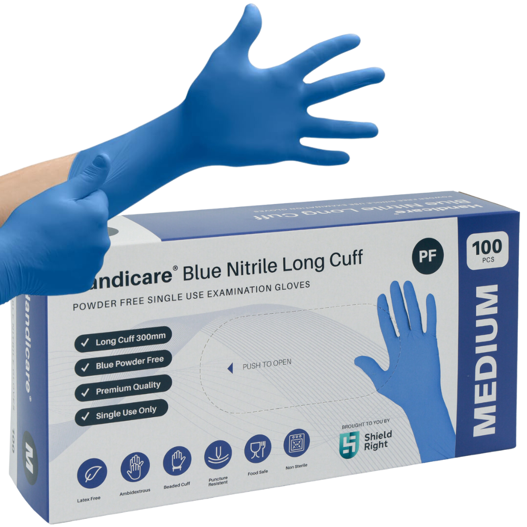 Handicare Blue Nitrile Long Cuff Powder Free Box of 100